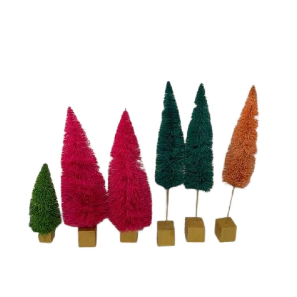 Vintage Rainbow Bottle Brush Trees Set of 6 Sisal-Trees Christmas-8"-15''Tall
